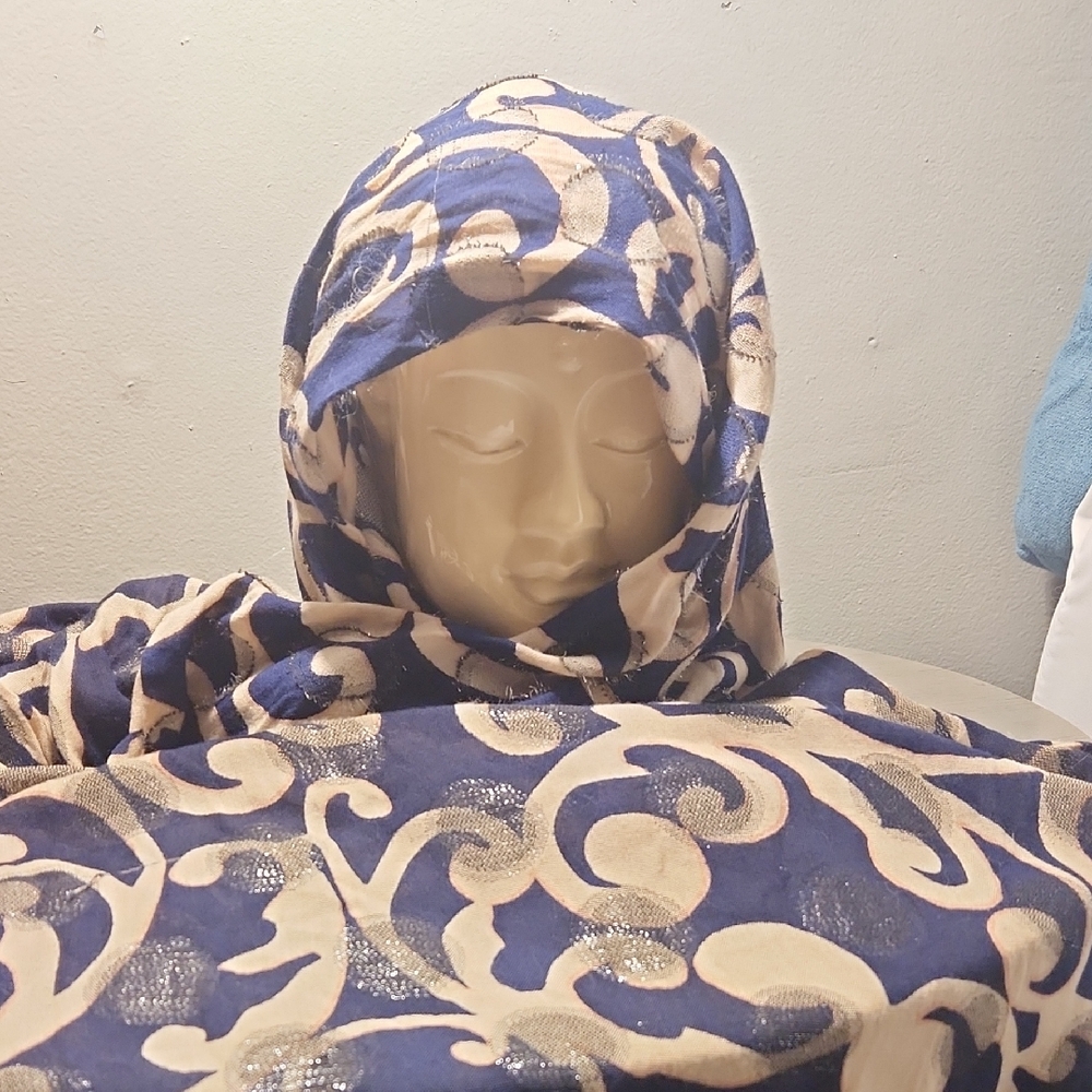 Blue and Beige Patterned Scarf